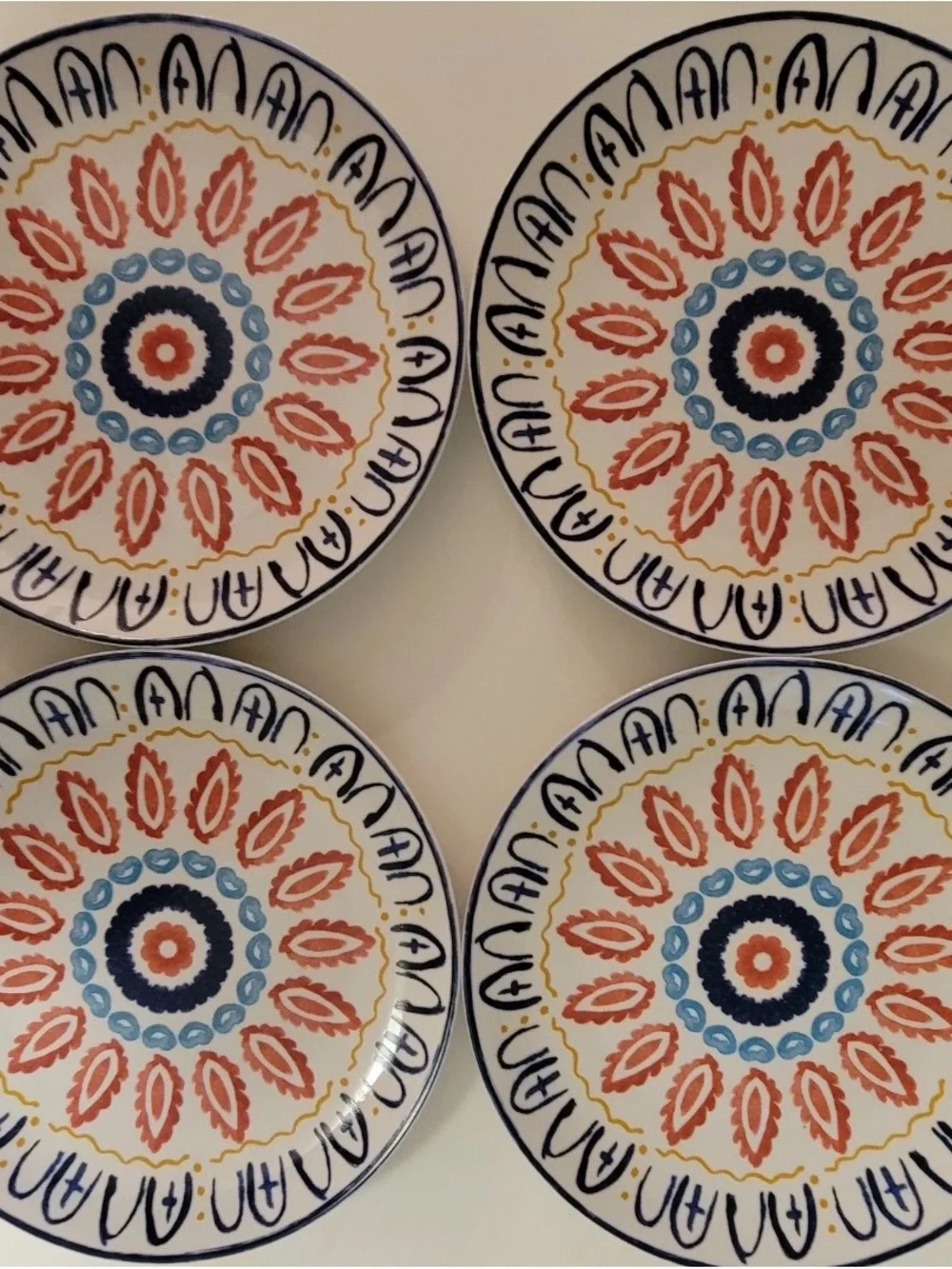 Hobby Lobby 4pk Medallion Dinner & Salad Plates Azteca Blue Red Spanish Tile
